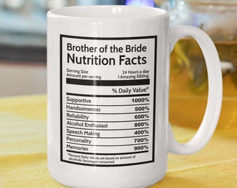 Brother of the bride gift wedding Nutrition Facts, Brother wedding gift from sister, Funny brother mug sibling gift, Wedding coffee mug