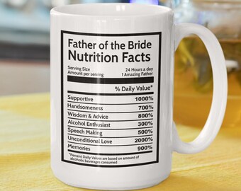 Father of the bride gift from daughter wedding Nutrition Facts, Parents wedding gift from bride groom, Father of the bride mug gift for dad