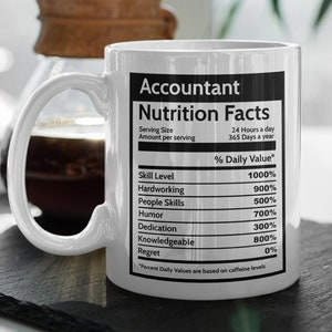 Accountant Gift Nutrition Facts Mug, Accountant Mug New Job Gift For Him, Employee Appreciation Gift Workplace Coffee Mug, Work Bestie Gift
