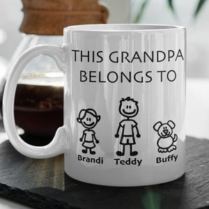 This Grandpa belongs to stick figure family personalized grandkids names grandpa mug, Fathers day gift grandfather gift customized gift