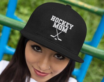 Hockey mom embroidered snapback, Ice hockey gifts flat brim snapback, Hockey hat sports mom gift, Mom hat gifts for sports fan hockey lover