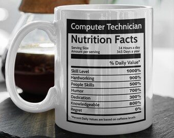 Tazza con valori nutrizionali per tecnico informatico, tazza da regalo per programmatore di computer, tazza da lavoro migliore, regali di codifica divertenti per programmatore, regalo per programmatore di computer