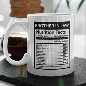 Gifts for brother in law from sister in law Nutrition Facts, Gift ideas for brother in law wedding gift, Funny brother mug gift from sister