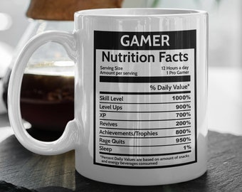 Video gamer coffee mug Nutrition Facts, Video game gifts for boyfriend pc gamer girl, Gaming gifts for boys girl gamer stats
