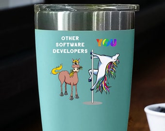 Software developer cup unicorn tumbler, Gifts for programmer unicorn cup, App developer unicorn gift for women, Going away gift for coworker