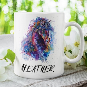 Customized horse mug personalized name coffee mug, Ceramic horse mug watercolor horse gifts for women, Custom name mug watercolor art