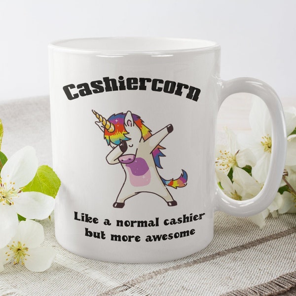 Cashier mug unicorn mug cup, Essential cashier adult unicorn gift for women, Going away gift for coworker colleague mug coworker friend gift