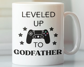 Funny godfather gift level up video game cup, Will you be godfather proposal level coffee mug, Fathers day gift godfather mug level unlocked