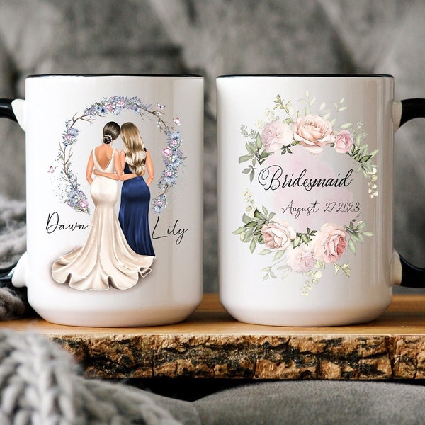 Custom Bridesmaid Proposal Mug Maid of Honor Gift, Bridal Party Gifts Bulk Personalized Cups, Will You Be My Bridesmaid Moh Gift Wedding Day