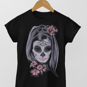 Mexican shirt female sugar skull girl shirt, Catrina calavera dia de los muertos, Day of the dead sugar skull clothing human skull