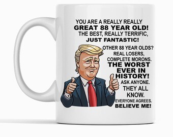 88th Birthday Gift Donald Trump Birthday Mug, President Trump Thumbs Up Merch Best Friend 88th Birthday Mug, 88 Year Old Birthday Present