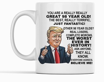 98th Birthday Gift Donald Trump Birthday Mug, President Trump Thumbs Up Merch Best Friend 98th Birthday Mug, 98 Year Old Birthday Present