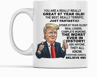 87th Birthday Gift Donald Trump Birthday Mug, President Trump Thumbs Up Merch Best Friend 87th Birthday Mug, 87 Year Old Birthday Present