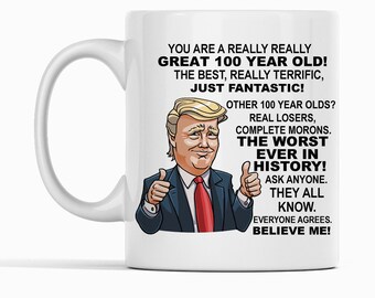 100th Birthday Gift Donald Trump Birthday Mug, President Trump Thumbs Up Merch Best Friend 100th Birthday Mug, 100 Year Old Birthday Present