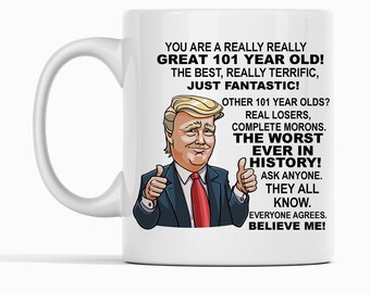 101st Birthday Gift Donald Trump Birthday Mug, President Trump Thumbs Up Merch Best Friend 101st Birthday Mug, 101 Year Old Birthday Present