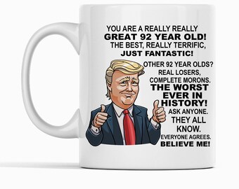 92nd Birthday Gift Donald Trump Birthday Mug, President Trump Thumbs Up Merch Best Friend 92nd Birthday Mug, 92 Year Old Birthday Present