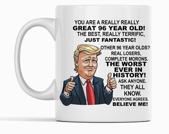 96th Birthday Gift Donald Trump Birthday Mug, President Trump Thumbs Up Merch Best Friend 96th Birthday Mug, 96 Year Old Birthday Present