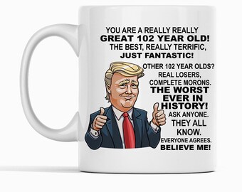 102nd Birthday Gift Donald Trump Birthday Mug, President Trump Thumbs Up Merch Best Friend 102nd Birthday Mug, 102 Year Old Birthday Present