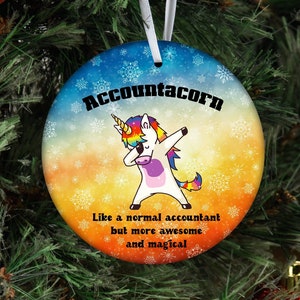 Accountant Ornament Cpa Gift, Bookkeeper Gift Unicorn Ornament, Tax Accountant Gift Personalized Name, Bulk Coworker Gift, White Elephant