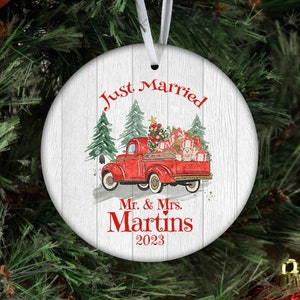 Net getrouwd aangepaste stamboom ornament gepersonaliseerde gift, eerste kerst ornament paar gepersonaliseerde ornament familie, kerstboom ornamenten