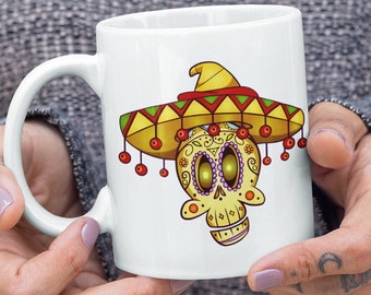 Dia de Los Muertos day of the dead mug sugar skull mug, Calavera gift human skull cup all saints' day of the dead gift, Sugar skull art