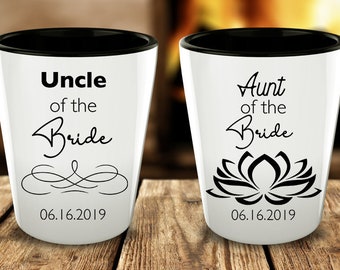 Aunt of the bride and Uncle of the bride wedding shot glasses favors, Custom shot glass Matron of Honor gift or best Uncle gift