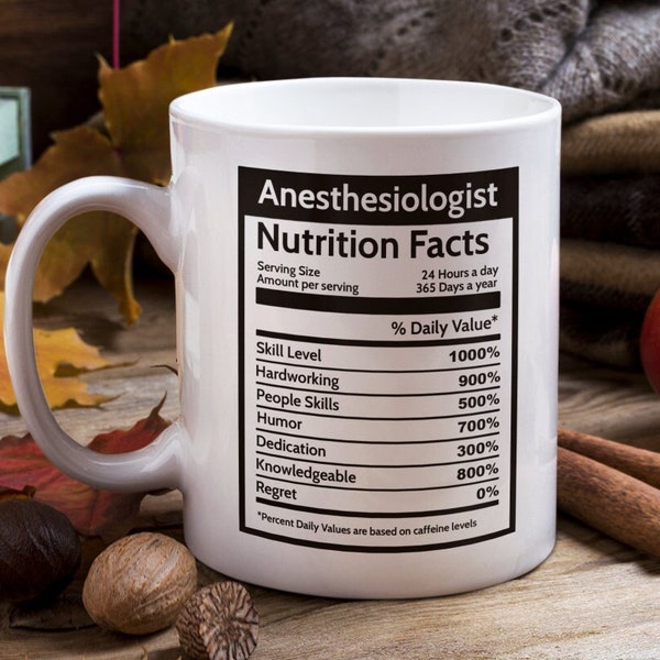 Anesthesiologist Gift For Medical Student Nutrition Facts Mug, Anesthesiologist Mug Healthcare Worker,Medical Staff Gift Coworker Retirement