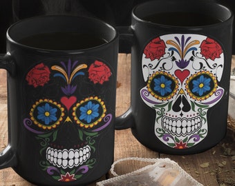 Dia de Los Muertos day of the dead mug sugar skull mug, Calavera gift human skull cup all saints' day of the dead gift, Sugar skull art