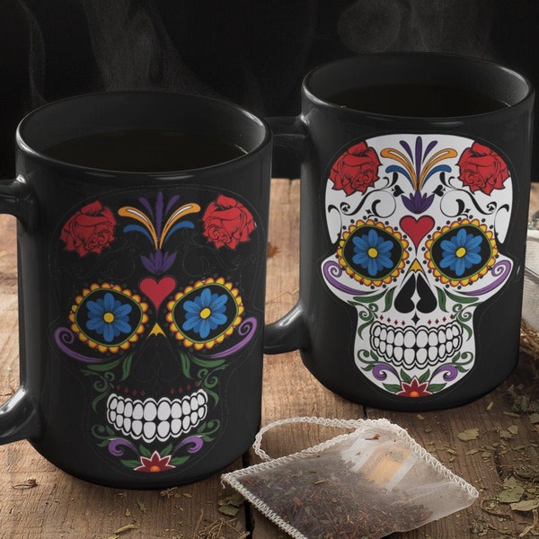Dia de Los Muertos day of the dead mug sugar skull mug, Calavera gift human skull cup all saints' day of the dead gift, Sugar skull art