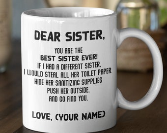 Custom Sister mug social distancing, Funny sister gift quarantine sister in law coffee mug, Self isolation personalized gift cool mom mug