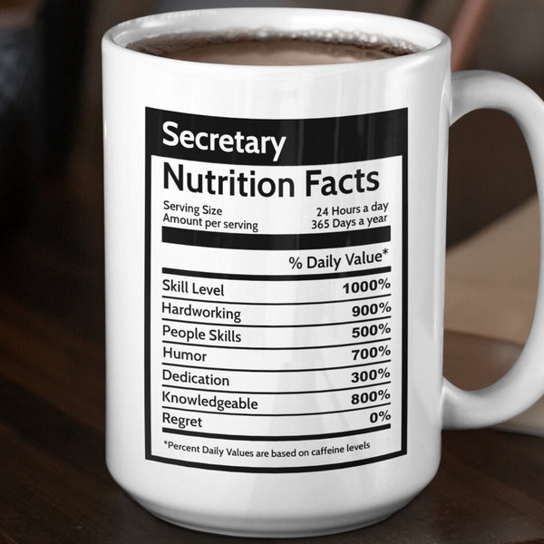 Secretary Gift Nutrition Facts Mug, Receptionist Mug Coworker Leaving Gift, Work Bestie Mug Office Staff Gift,Work Wife Gift For Work Friend