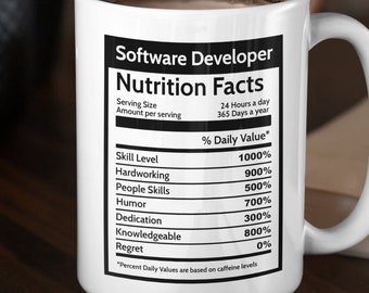 Prezenty dla programistów oprogramowania Kubek z wartościami odżywczymi, Prezent dla programisty oprogramowania, Kubek dla programisty oprogramowania Prezent dla współpracownika dla przyjaciela w pracy Zabawny