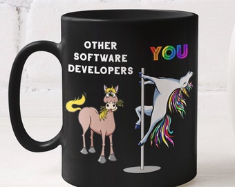 Software developer Unicorn mug cup, Web developer gift thank you gift for coworker leaving, Adult unicorn gift colleague ceramic horse mug