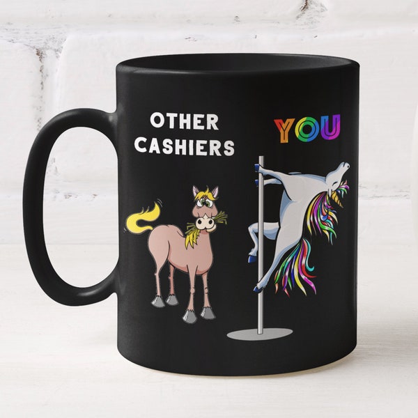 Cashier mug unicorn mug cup, Essential worker gift thank you gift for coworker leaving, Adult unicorn gift for women ceramic horse mug