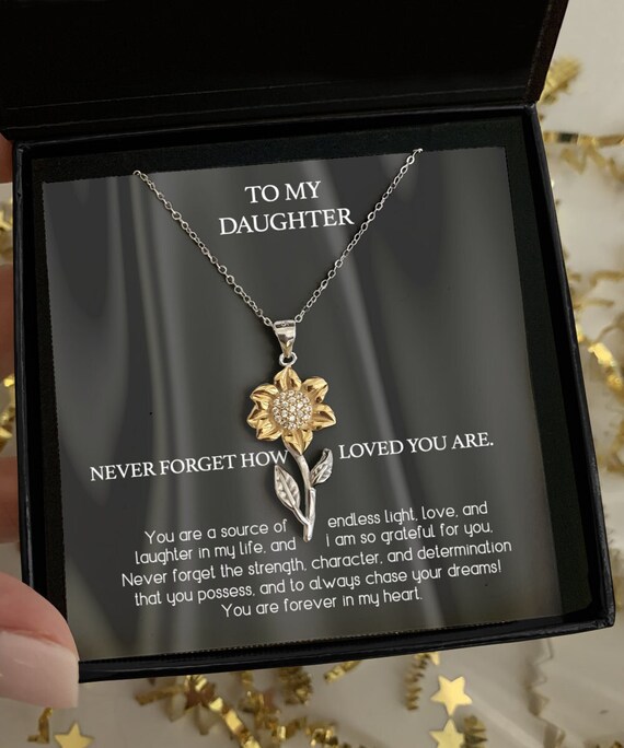 Sunshine Necklace Mother Daughter Sunflower Necklace, 14K Gold Necklace Heart Daughter from Dad, Cross Necklace Women Gold Message Card