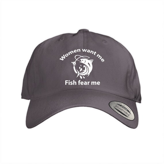 Women want me fish fear me hat dad cap, Embroidered fish hat mens snapback, Funny fishing hat flat brim snapback, Custom snapback hat