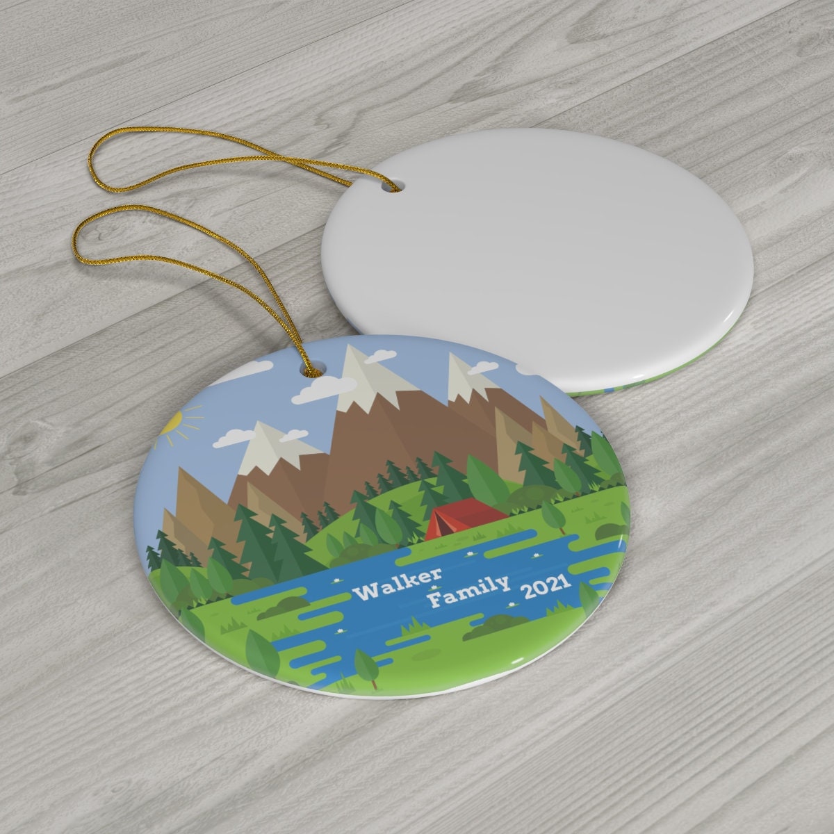 Personalized Camping Acrylic Ornament - Couple/Parents With Up To 3 Ki