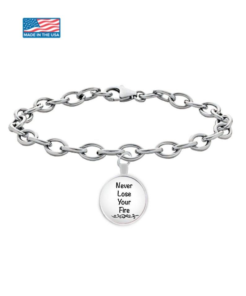 BOSS LADY CLIENT gifts silver chain uv resin jewlery custom bracelet Never lose fire Girl boss day daughter graduation silver plated chain