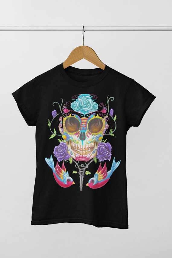 Calaveras y Rosas muerte arte dia de los muertos azucar calavera ropa Craneo humano dia de los muertos calavera camiseta grafica camisa mexicana Etsy Mexico
