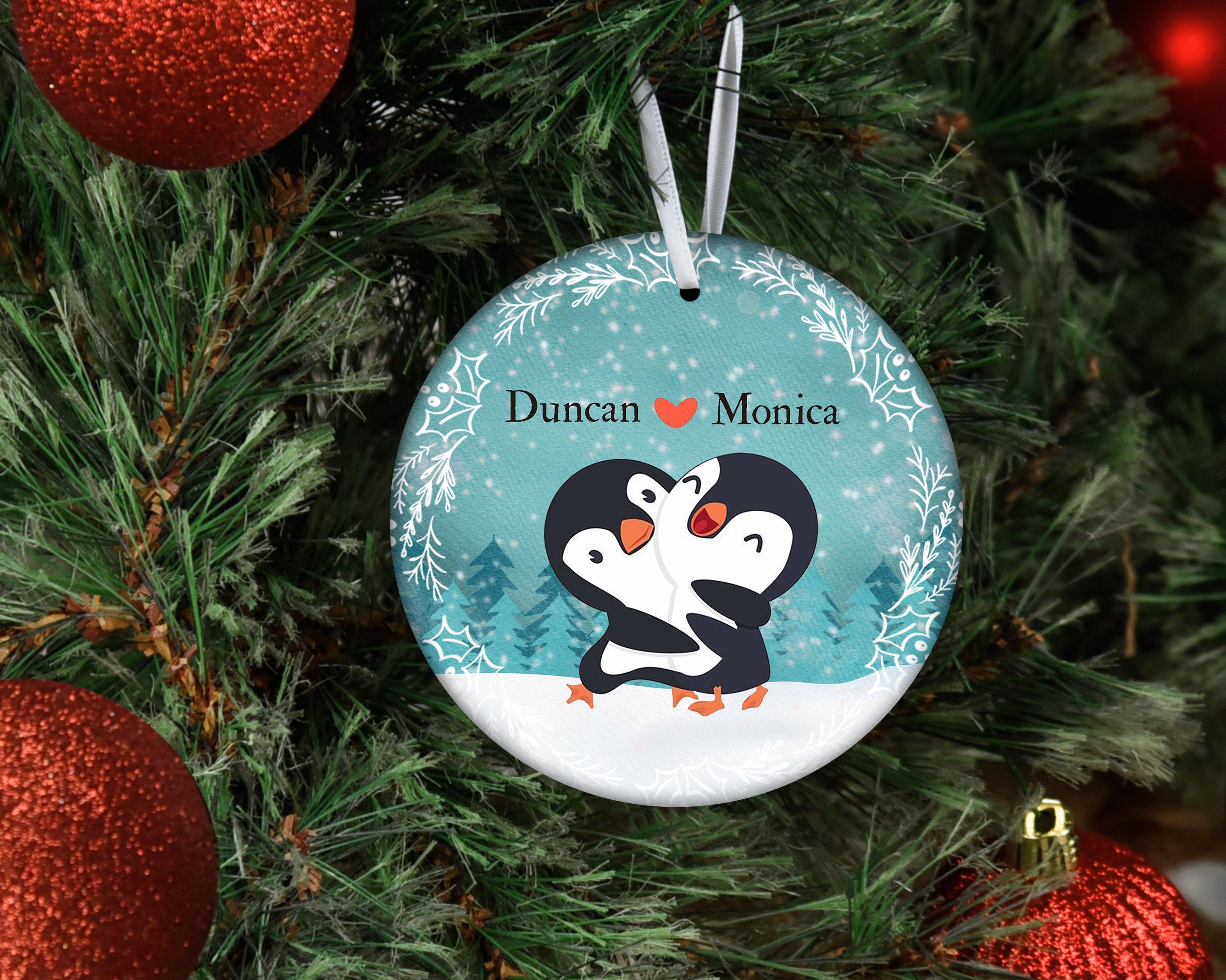 Penguin Couples Ornament Personalized Gift, Penguin Ornament Custom Xmas Ornaments