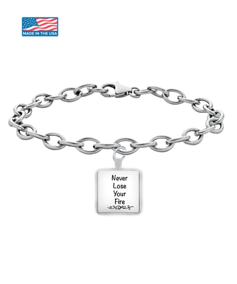 BOSS LADY CLIENT gifts silver chain uv resin jewlery custom bracelet Never lose fire Girl boss day daughter graduation silver plated chain