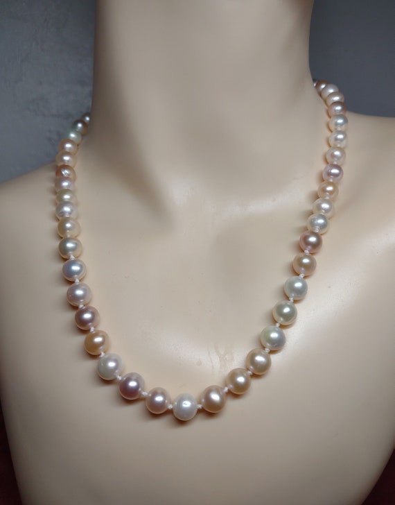 PEARL NECKLACE w/ 14k Gold Clasp 8MM Soft Colored 