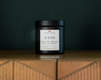 In Bloom -  cozy scented hand poured small batch 2 wick soy and coconut wax candle