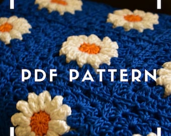 Cot bed crochet baby blanket | daisy granny square | crochet pattern | pdf