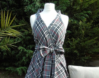 Handmade grey and black check tartan wrap dress