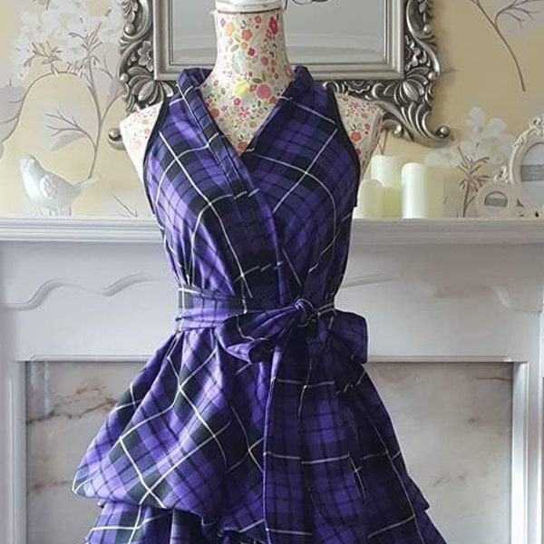 Handmade purple princess tartan dress, wrapped and ruched