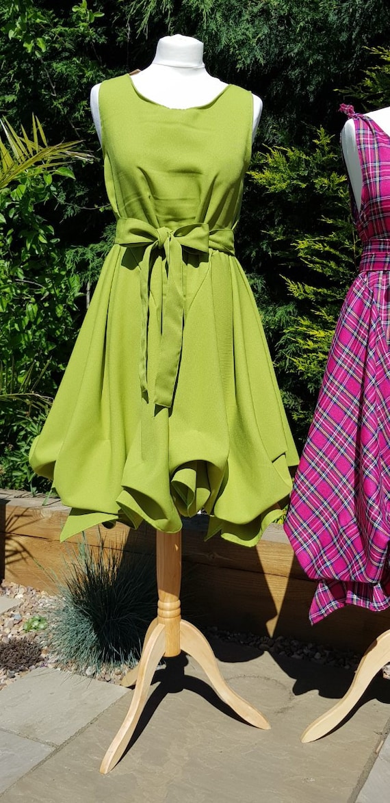 Handmade Ruched Alice Dress in Cactus Green Absolute Lush