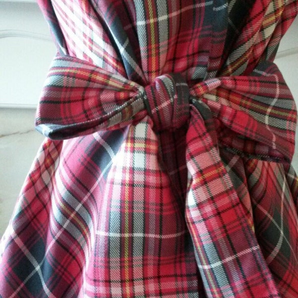 Handmade Raspberry pink and grey tartan dress, wrapped and ruched