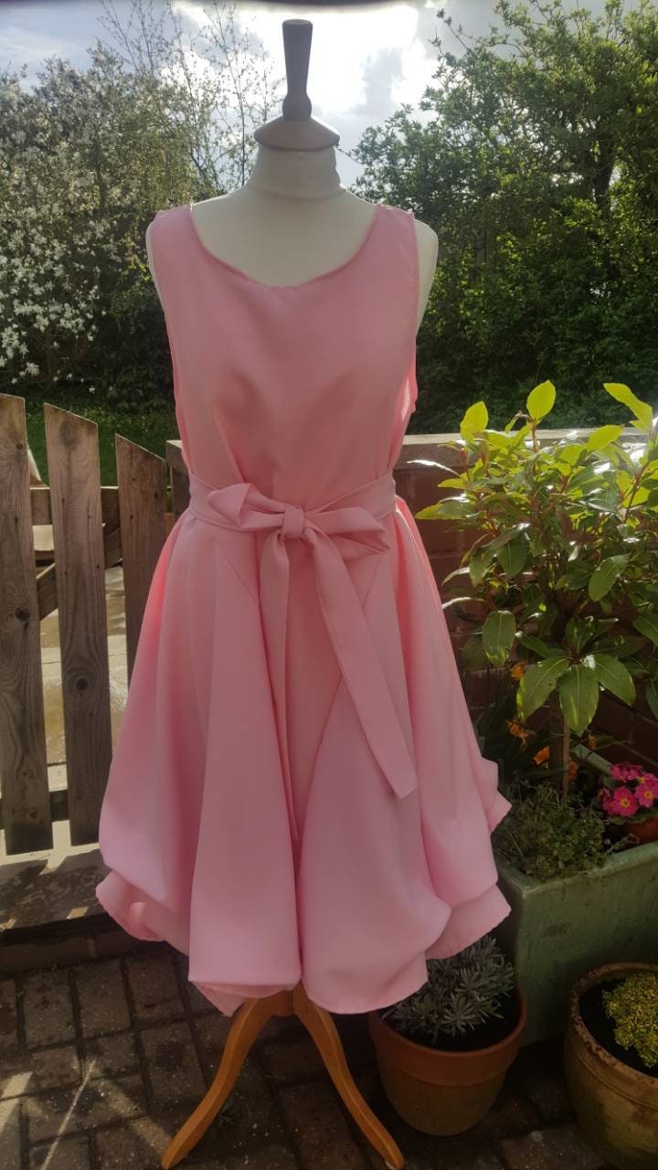 Handmade ruched Alice dress in candy pink