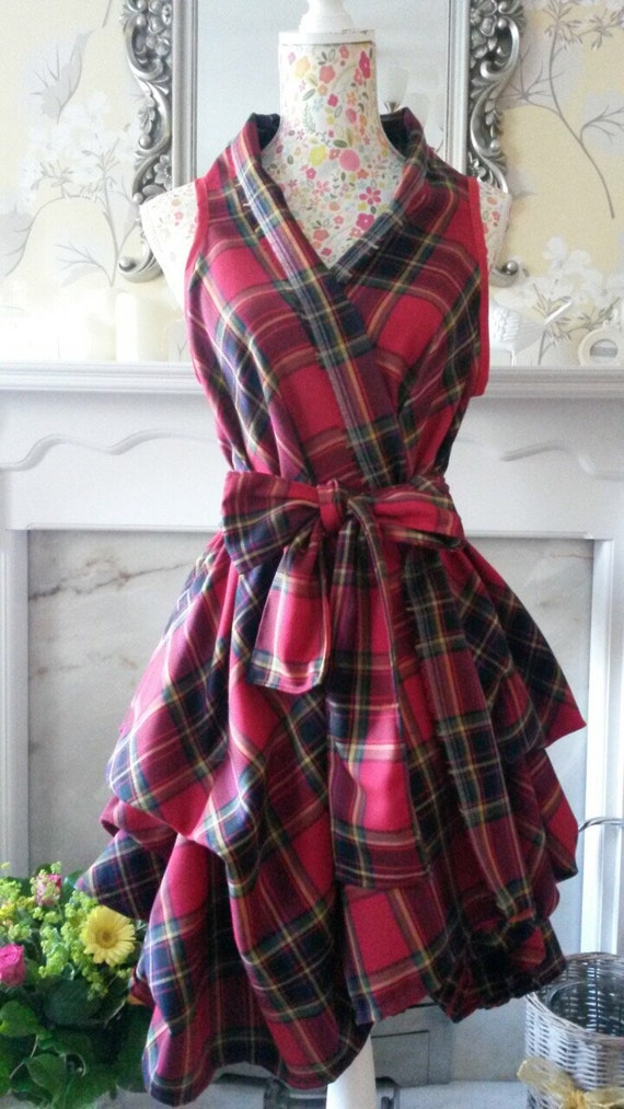 Raspberry Tartan Wrapped and Ruched 